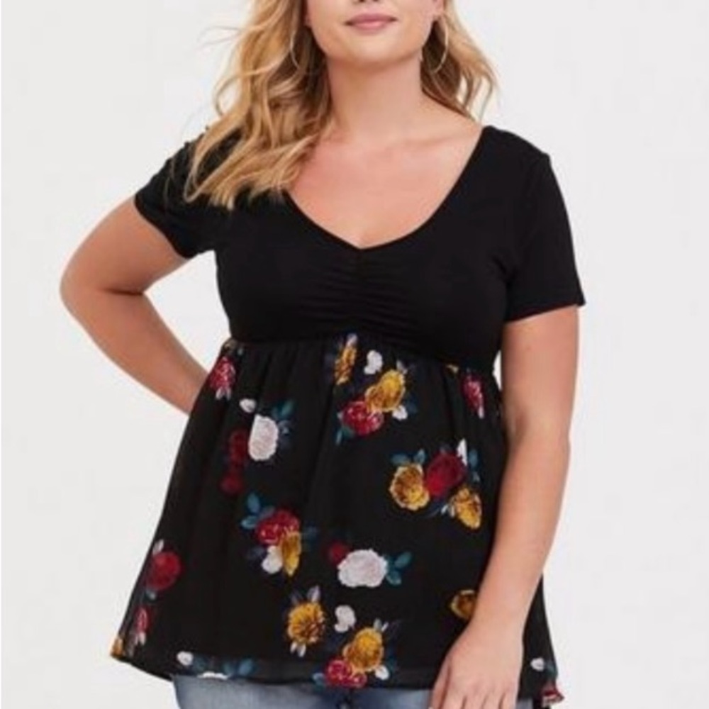 Torrid Black and Floral Blouse